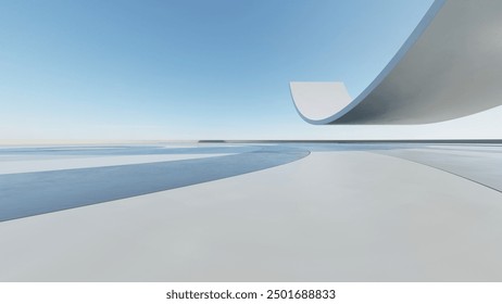 3d render of abstract curve structure futuristic architecture with empty concrete floor