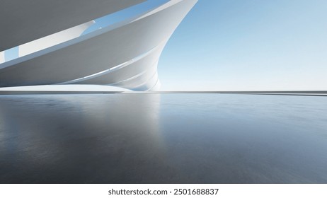 3d render of abstract curve structure futuristic architecture with empty concrete floor