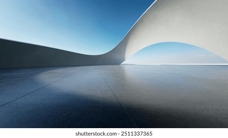 3d render of abstract curve structure futuristic architecture with empty concrete floor