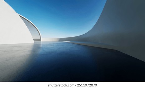 3d render of abstract curve structure futuristic architecture with empty concrete floor