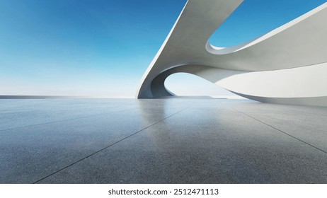 3d render of abstract curve structure futuristic architecture with empty concrete floor