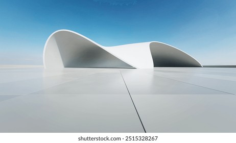 3d render of abstract curve structure futuristic architecture with empty concrete floor