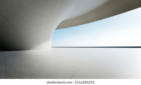 3d render of abstract curve structure futuristic architecture with empty concrete floor
