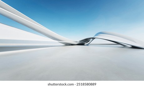 3d render of abstract curve structure futuristic architecture with empty concrete floor
