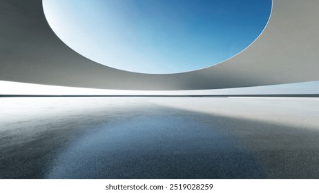3d render of abstract curve structure futuristic architecture with empty concrete floor
