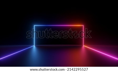 3d render, abstract curvy line glowing with colorful neon light over black background, frame with copy space