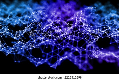 3D render of an abstract data technology background with low poly plexus design