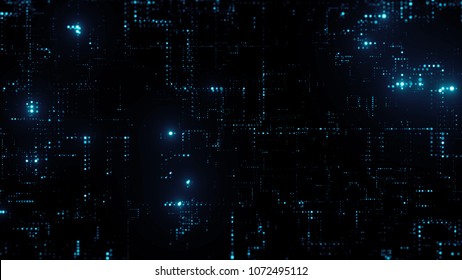 3d Render Abstract Digital Background With Tech Dots. Technology Concept With Bright Glow Circles Particles.