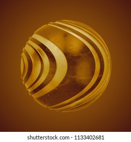 3d render abstract element with metal lines that displaced inner from marble surface. 