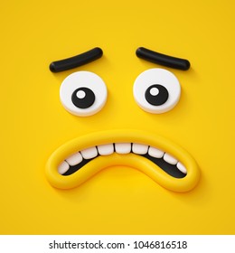 3d render, abstract emotional face icon, scared character illustration, cute cartoon monster, emoji, emoticon, toy