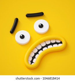 3d Render, Abstract Emotional Face Icon, Scared Character Illustration, Cute Cartoon Monster, Emoji, Emoticon, Toy