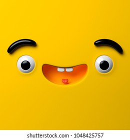 3d Render, Abstract Emotional Happy Face Icon, Wondering Character Illustration, Cute Cartoon Monster, Emoji, Emoticon, Toy