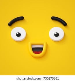 3d Render, Abstract Emotional Happy Face Icon, Wondering Character Illustration, Cute Cartoon Monster, Emoji, Emoticon, Toy