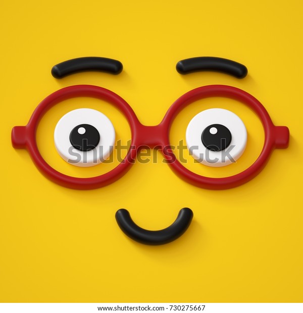 3dレンダリング 抽象的な感情的スマートフェイスアイコン 眼鏡をかけた フレンドリーなキャラクタイラスト かわいいカートーンモンスター 絵文字 絵文字 おもちゃ のイラスト素材