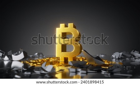 3d render, abstract financial background, gold bitcoin symbol, crypto currency sign
