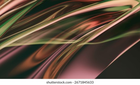 3D render of abstract flowing shape with smooth reflective texture in warm tones. 3D Illustration