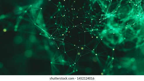 3d Render Abstract Flying Through Digital Data Web Spy Tunnel, Digital Nodes and Connection Paths.