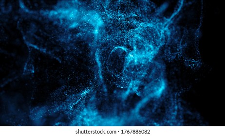 3d Render Of Abstract Fractal Particles Field. Detailed Chaotic Fluid Motion Simulation.