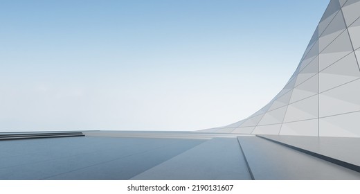 3d Render Of Abstract Futuristic Architecture With Concrete Floor.