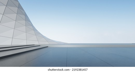 3d Render Of Abstract Futuristic Architecture With Concrete Floor.
