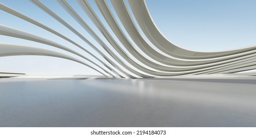 3d Render Of Abstract Futuristic Architecture With Concrete Floor.