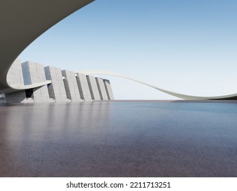 3d Render Of Abstract Futuristic Architecture With Concrete Floor.