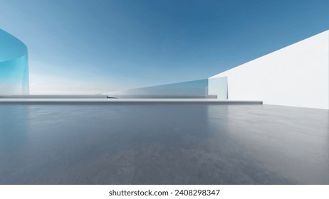 3d render of abstract futuristic architecture with empty concrete floor. Scene for car presentation.