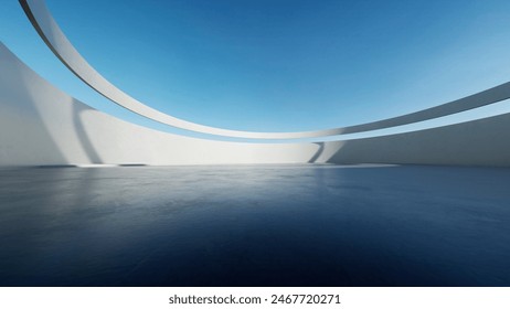 3d render of abstract futuristic architecture with concrete floor.