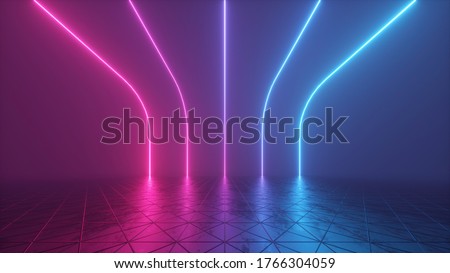 3d render, abstract futuristic background with glowing neon lines, retro room in virtual reality space, synth wave ultraviolet gradient spectrum