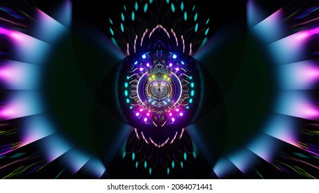 3D Render. Abstract Futuristic Geometric Shapes Background. Beautiful Relaxing Stylish Trippy Psychedelic VJ Loop. Modern Background, Kaleidoscopic