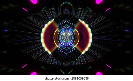 3D Render. Abstract Futuristic Geometric Shapes Background. Beautiful Relaxing Stylish Trippy Psychedelic VJ Loop. Modern Background, Kaleidoscopic