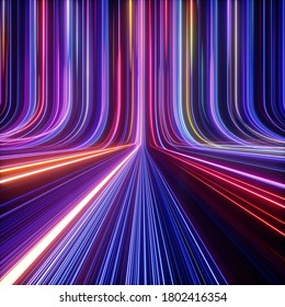 3d Render, Abstract Futuristic Neon Background, Ultra Violet Rays, Speed Of Light, Glowing Lines