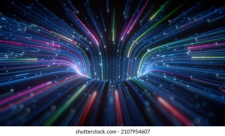 3d Render, Abstract Futuristic Neon Background With Gravity Well, Cosmic Wormhole, Scientific Wallpaper