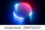 3d render. Abstract geometric background. Curvy ribbon in the shape of a ring, glowing with bright neon light in the dark. Blue and red gradient. Modern aesthetic wallpaper