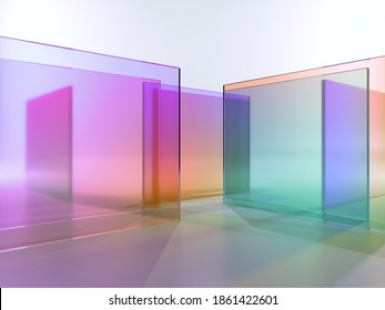 3d render  abstract geometric background  translucent glass and colorful gradient  simple square shapes