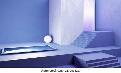 3d Render, Abstract Geometric Background, Square Plinth Simple Traditional Shape.