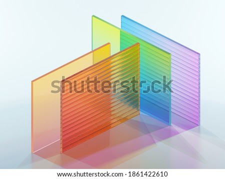 3d render, abstract geometric background with colorful translucent glass, simple square shapes