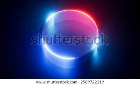 3d render. Abstract geometric background. Curvy ribbon in the shape of a ring, glowing with bright neon light in the dark. Blue and red gradient. Modern aesthetic wallpaper