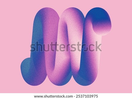 3d render. Abstract geometric flexible zigzag colored with pink blue neon gradient. Simple curvy line isolated on pastel pink background. Primitive shape with grainy film noise effect