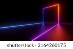 3d render, abstract geometric line glowing with colorful neon light over black background