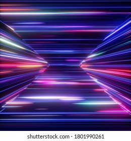 3d Render, Abstract Geometric Neon Background, Ultra Violet Rays, Speed Of Light, Futuristic Colorful Glowing Lines