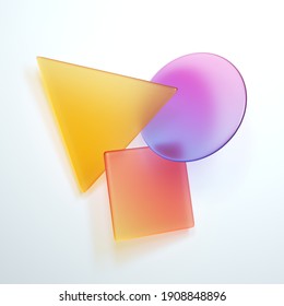 3d render  abstract geometric shapes  assorted colorful glass pieces isolated white background