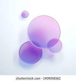 3d render  abstract geometric shapes  violet glass round pieces isolated white background