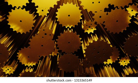 3d render abstract industrial background with cogwheel in abstract mechanism. Metal with imperfection of surface.