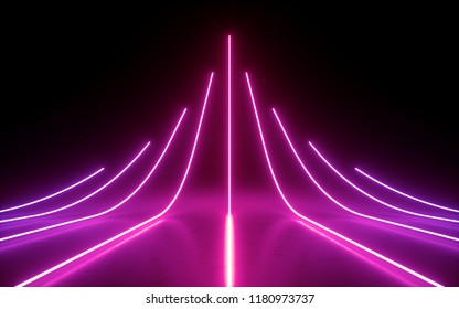 3d render, abstract minimal background, glowing lines, arrow, chart, pink neon lights, virtual reality, laser show
