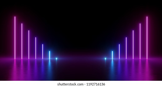 3d render, abstract minimal background, glowing vertical lines, chart, electric blue, neon lights, ultraviolet spectrum, virtual reality, laser show