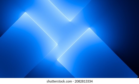 3d render  abstract minimal neon background and glowing lines  Wall illuminated and blue light  Simple geometric wallpaper