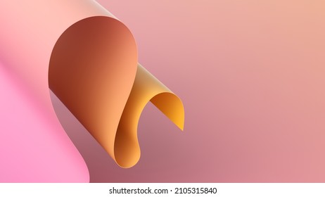 3d render  abstract minimal yellow pink gradient background and paper folds  modern wallpaper and wavy ribbon edge