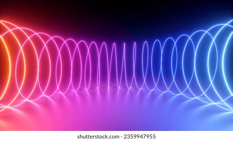 3d render, abstract minimalist background. Glowing neon spring, simple line with loops, red pink blue violet gradient, modern ultraviolet wallpaper