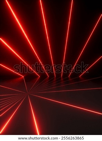 3d render, abstract minimalist background. Red neon light, laser lines, infrared rays